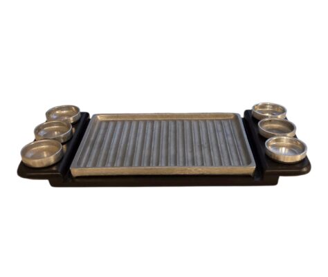 Parrilla Chica Ranurada con Base Nogal con 6 dips