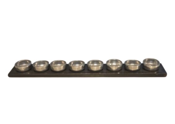 Salsera con Base Nogal con 8 dips de 6,5 Cm